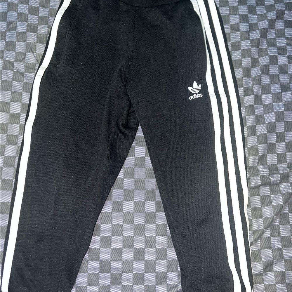 Kids Adidas Black and White Sweatpants with Signature Stripes